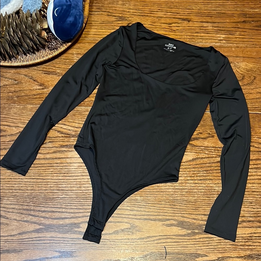 SWS Contour Black Fitted Square Neckline  Long Sleeve Bodysuit